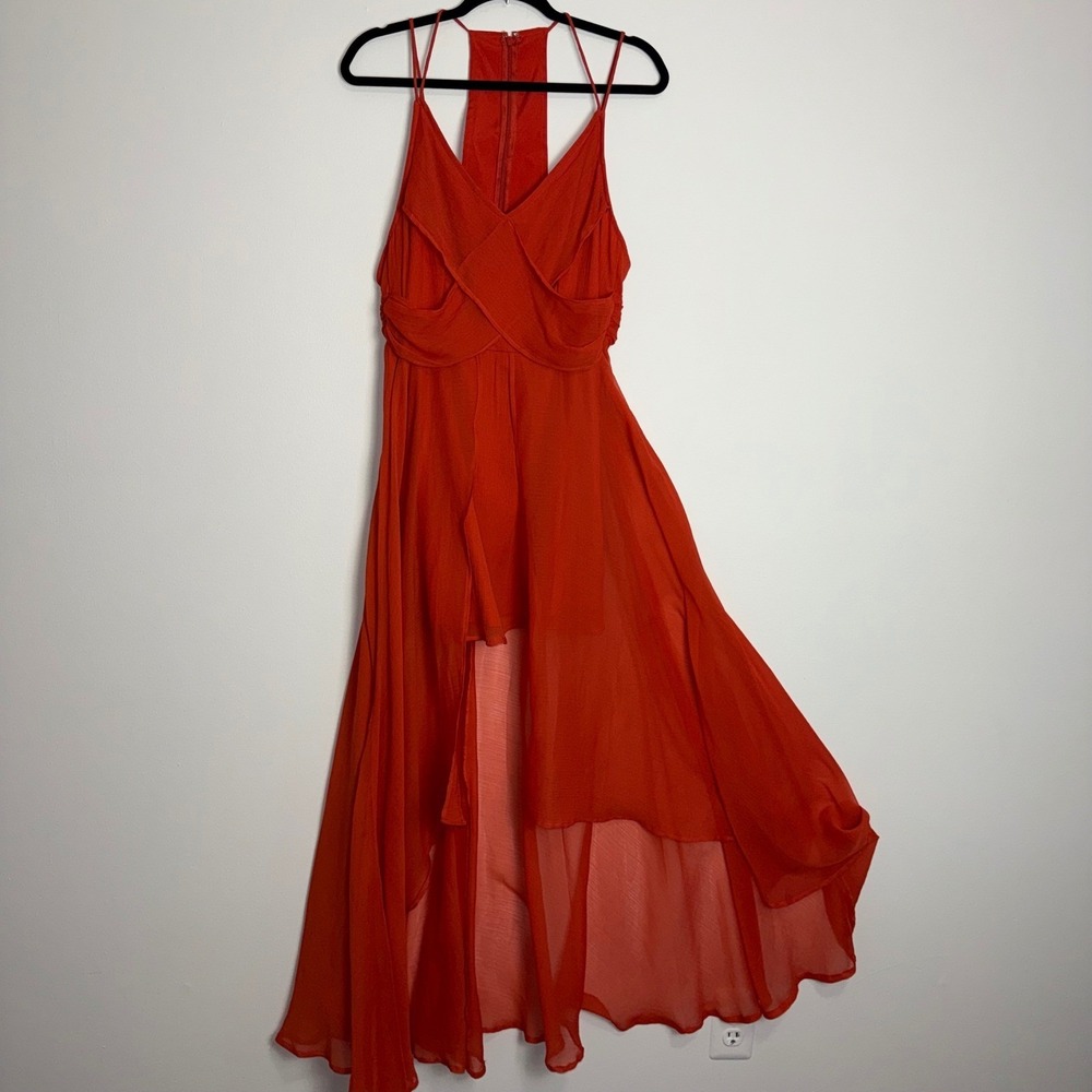 ASOS Orange High Low Hem‎ Maxi Dress Crisscross Bodice Spaghetti Straps Large